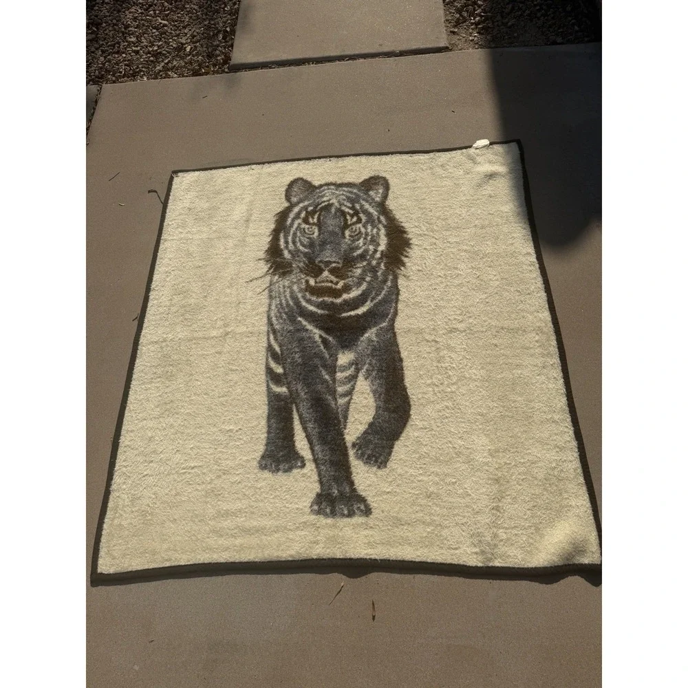 Vintage Biederlack Plush Tiger Throw Blanket Brown 50x53